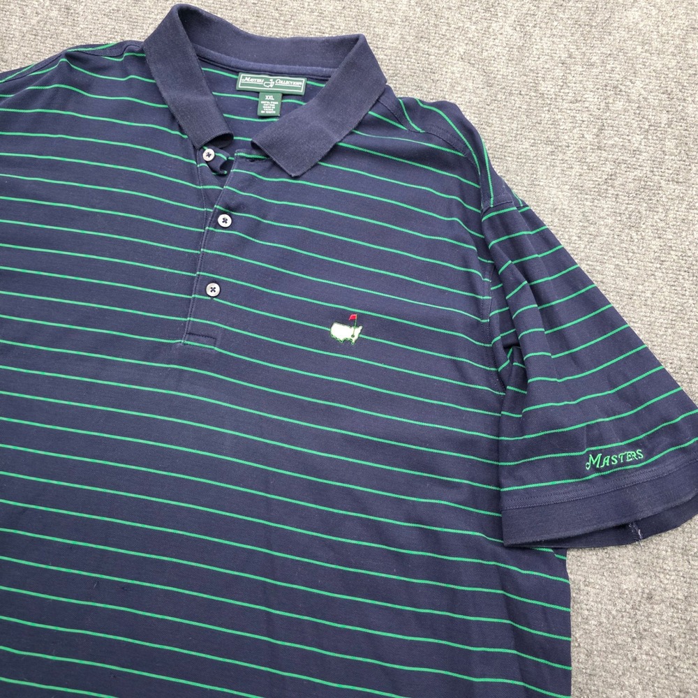 Masters Collection Mens XXL Navy Blue Green Striped Pima Cotton Golf Polo Shirt